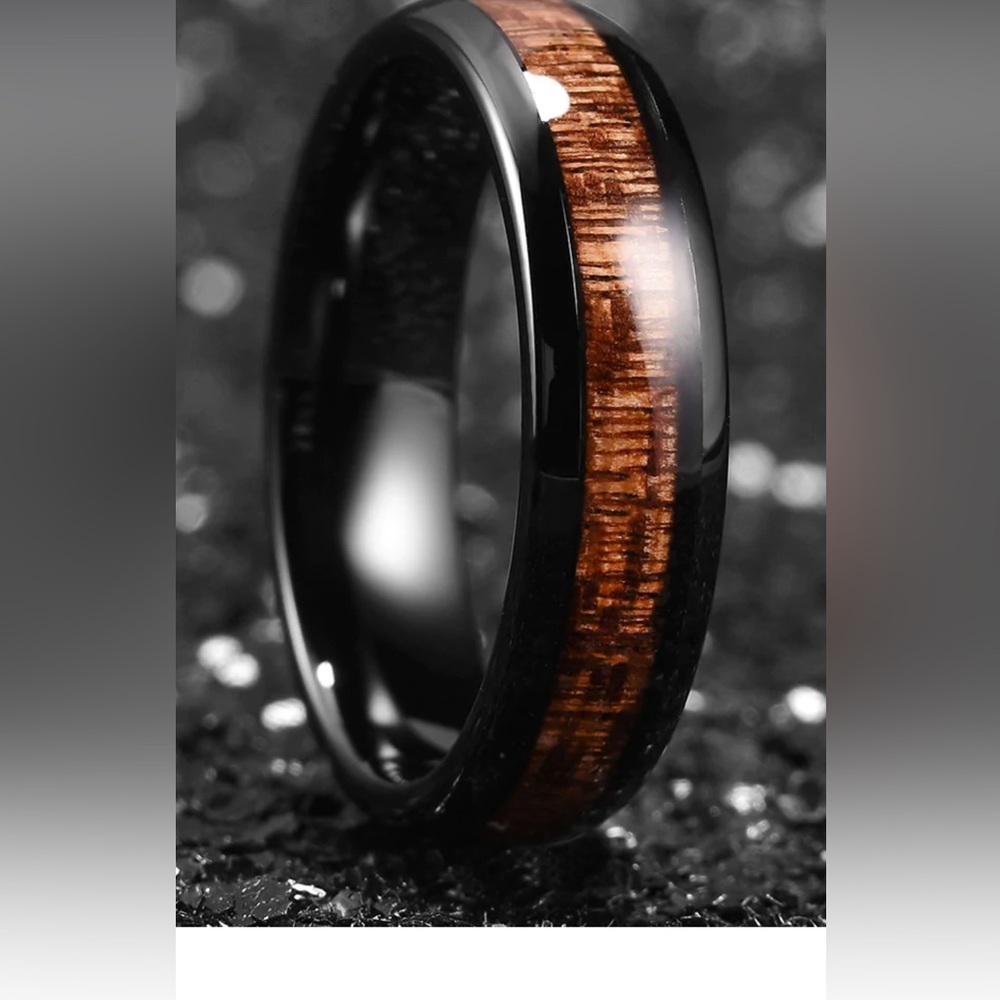 KING WILL NATURE™ 6MM CERAMIC Koa Wood Inlay Dome Style MEN’S RING size 8